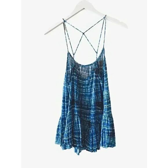 Free People Peplum Crisscross Oversized Abstract Artsy Beach Back Tank Top SZ XS - Picture 5 of 6